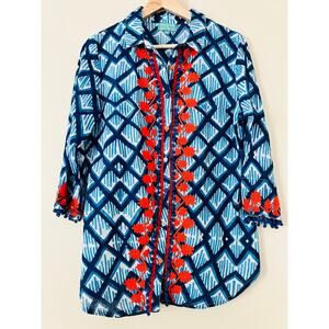 Antica Santoria by Giacamo Cinque Women's Blouse Top Shirt S Blue Embroidered